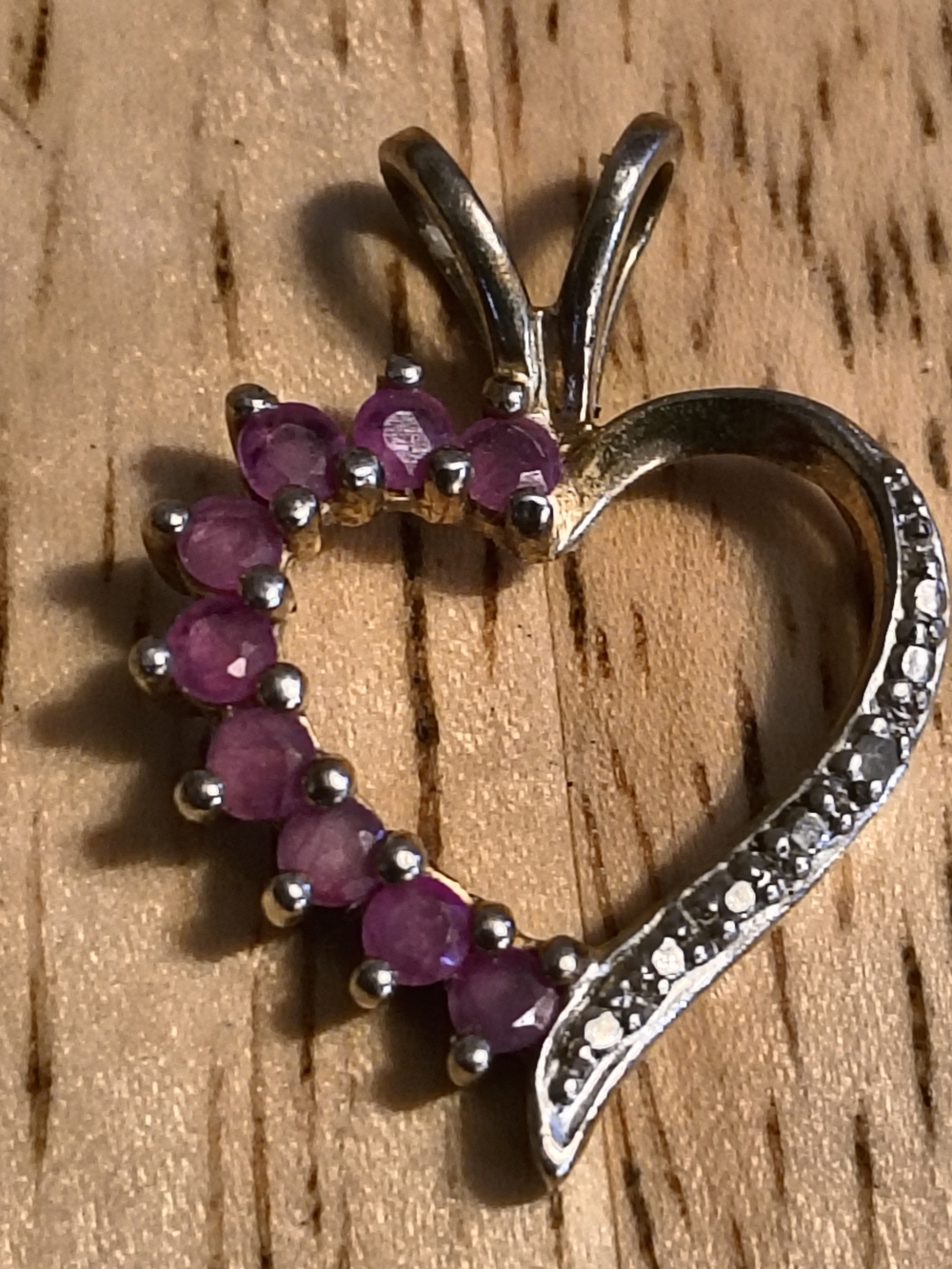 Vtg Gold Over Sterling  Pink Sapphire And Diamond Heart Pendant Designer Signed